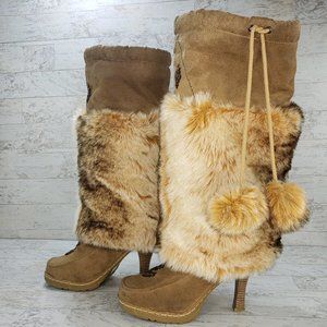 Anne Michelle Suede Fur Knee High Boots
